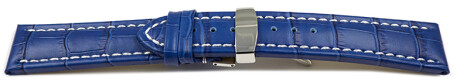 Uhrenarmband Kippfaltschließe Leder Kroko blau 18mm Schwarz