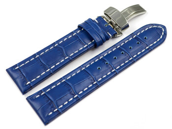 Uhrenarmband Kippfaltschließe Leder Kroko blau 20mm Schwarz