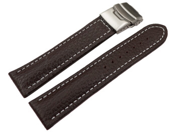 Faltschließe Uhrenband Leder genarbt dunkelbraun wN 18mm Schwarz