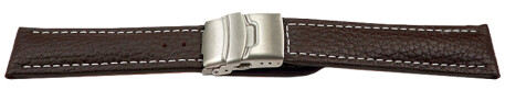 Faltschließe Uhrenband Leder genarbt dunkelbraun wN 20mm Stahl