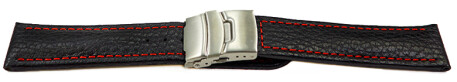 Faltschließe Uhrenband Leder genarbt schwarz rN 20mm Schwarz