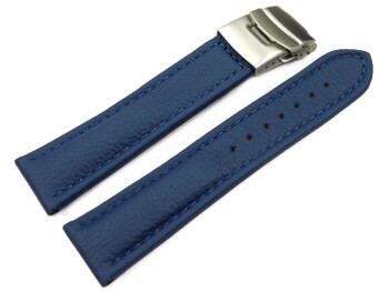 Faltschließe Uhrenband Leder genarbt blau 20mm Gold