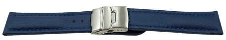 Faltschließe Uhrenband Leder genarbt blau 22mm Schwarz