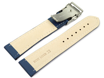 Faltschließe Uhrenband Leder genarbt blau 22mm Schwarz