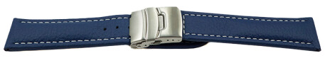 Faltschließe Uhrenband Leder genarbt blau wN 18mm Gold