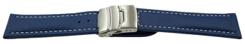 Faltschließe Uhrenband Leder genarbt blau wN 20mm Stahl