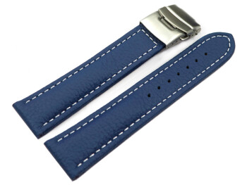 Faltschließe Uhrenband Leder genarbt blau wN 24mm Stahl
