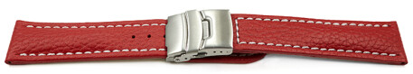 Faltschließe Uhrenband Leder genarbt rot wN 18mm Schwarz