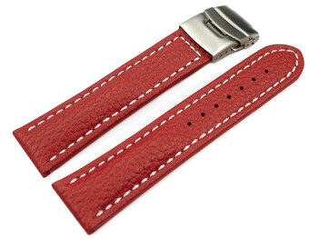 Faltschließe Uhrenband Leder genarbt rot wN 22mm Stahl