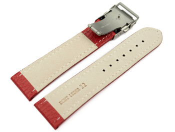 Faltschließe Uhrenband Leder genarbt rot wN 22mm Schwarz