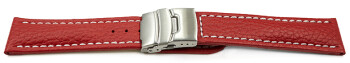 Faltschließe Uhrenband Leder genarbt rot wN 24mm Schwarz