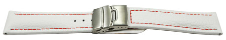 Faltschließe Uhrenband Leder genarbt weiß rN 24mm Stahl