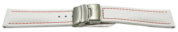Faltschließe Uhrenband Leder genarbt weiß rN 26mm Stahl