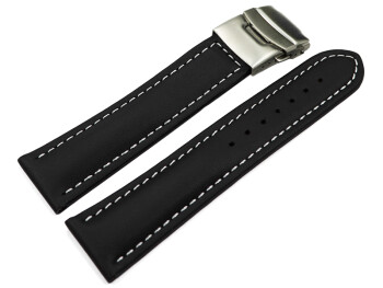 Faltschließe Uhrenband Leder Glatt schwarz wN 18mm Schwarz
