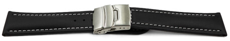 Faltschließe Uhrenband Leder Glatt schwarz wN 20mm Stahl