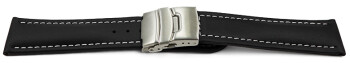 Faltschließe Uhrenband Leder Glatt schwarz wN 22mm Stahl