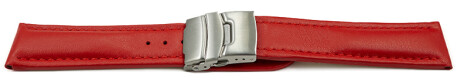 Faltschließe Uhrenband Leder Glatt rot 18mm Stahl