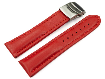 Faltschließe Uhrenband Leder Glatt rot 24mm Stahl