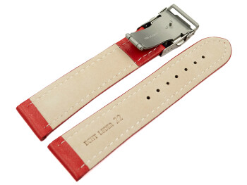 Faltschließe Uhrenband Leder Glatt rot 24mm Stahl