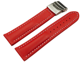 Faltschließe Uhrenband Leder Glatt rot wN 18mm Stahl