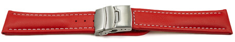 Faltschließe Uhrenband Leder Glatt rot wN 22mm Stahl