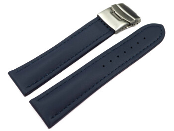 Faltschließe Uhrenband Leder Glatt dunkelblau 24mm Schwarz