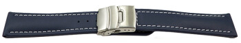 Faltschließe Uhrenband Leder Glatt dunkelblau wN 18mm Gold