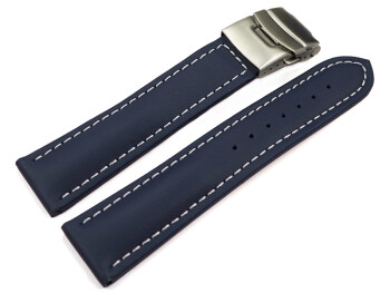 Faltschließe Uhrenband Leder Glatt dunkelblau wN 24mm Gold