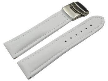 Faltschließe Uhrenband Leder Glatt weiß 22mm Schwarz