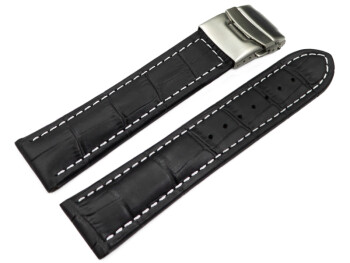 Faltschließe Uhrenarmband Leder Kroko schwarz wN 18mm Schwarz