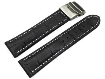 Faltschließe Uhrenarmband Leder Kroko schwarz wN 20mm Stahl