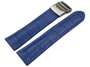 Faltschließe Uhrenarmband Leder Kroko blau 22mm Gold