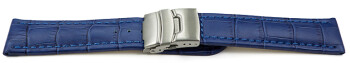 Faltschließe Uhrenarmband Leder Kroko blau 22mm Schwarz
