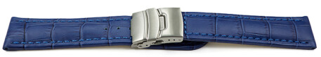 Faltschließe Uhrenarmband Leder Kroko blau 24mm Schwarz