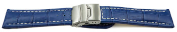 Faltschließe Uhrenarmband Leder Kroko blau wN 18mm Stahl
