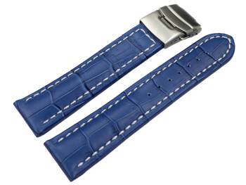 Faltschließe Uhrenarmband Leder Kroko blau wN 18mm Schwarz
