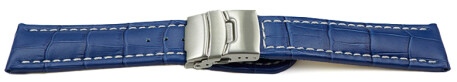 Faltschließe Uhrenarmband Leder Kroko blau wN 22mm Stahl