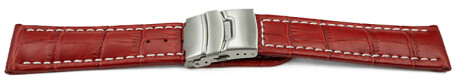Faltschließe Uhrenarmband Leder Kroko rot wN 24mm Stahl