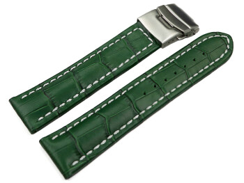 Faltschließe Uhrenarmband Leder Kroko grün wN 18mm Stahl