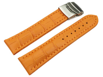 Faltschließe Uhrenarmband Leder Kroko orange 18mm Gold