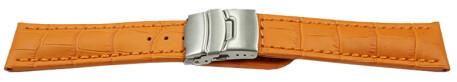 Faltschließe Uhrenarmband Leder Kroko orange 20mm Schwarz