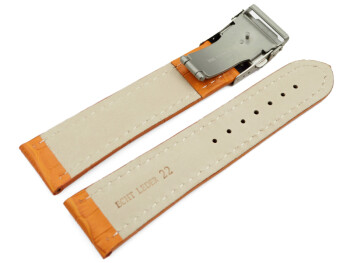 Faltschließe Uhrenarmband Leder Kroko orange 24mm Schwarz