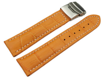 Faltschließe Uhrenarmband Leder Kroko orange wN 18mm Gold