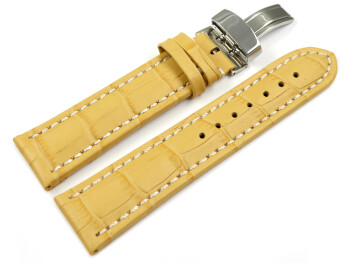 Uhrenarmband Kippfaltschließe Leder Kroko gelb 22mm Schwarz