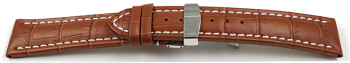 Uhrenarmband Kippfaltschließe Leder Kroko hellbraun 18mm Schwarz
