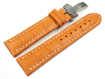 Uhrenarmband Kippfaltschließe Leder Kroko orange 20mm Schwarz