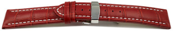 Uhrenarmband Kippfaltschließe Leder Kroko rot 18mm Schwarz