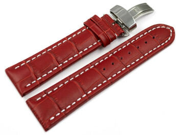 Uhrenarmband Kippfaltschließe Leder Kroko rot 20mm Schwarz