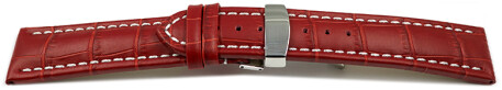 Uhrenarmband Kippfaltschließe Leder Kroko rot 22mm Schwarz