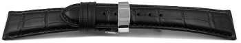 Uhrenarmband Kippfaltschließe Leder Kroko schwarz 19 mm Schwarz